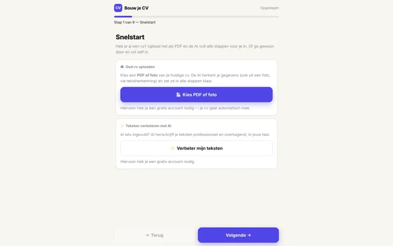 Stap-voor-stap wizard met cv-import