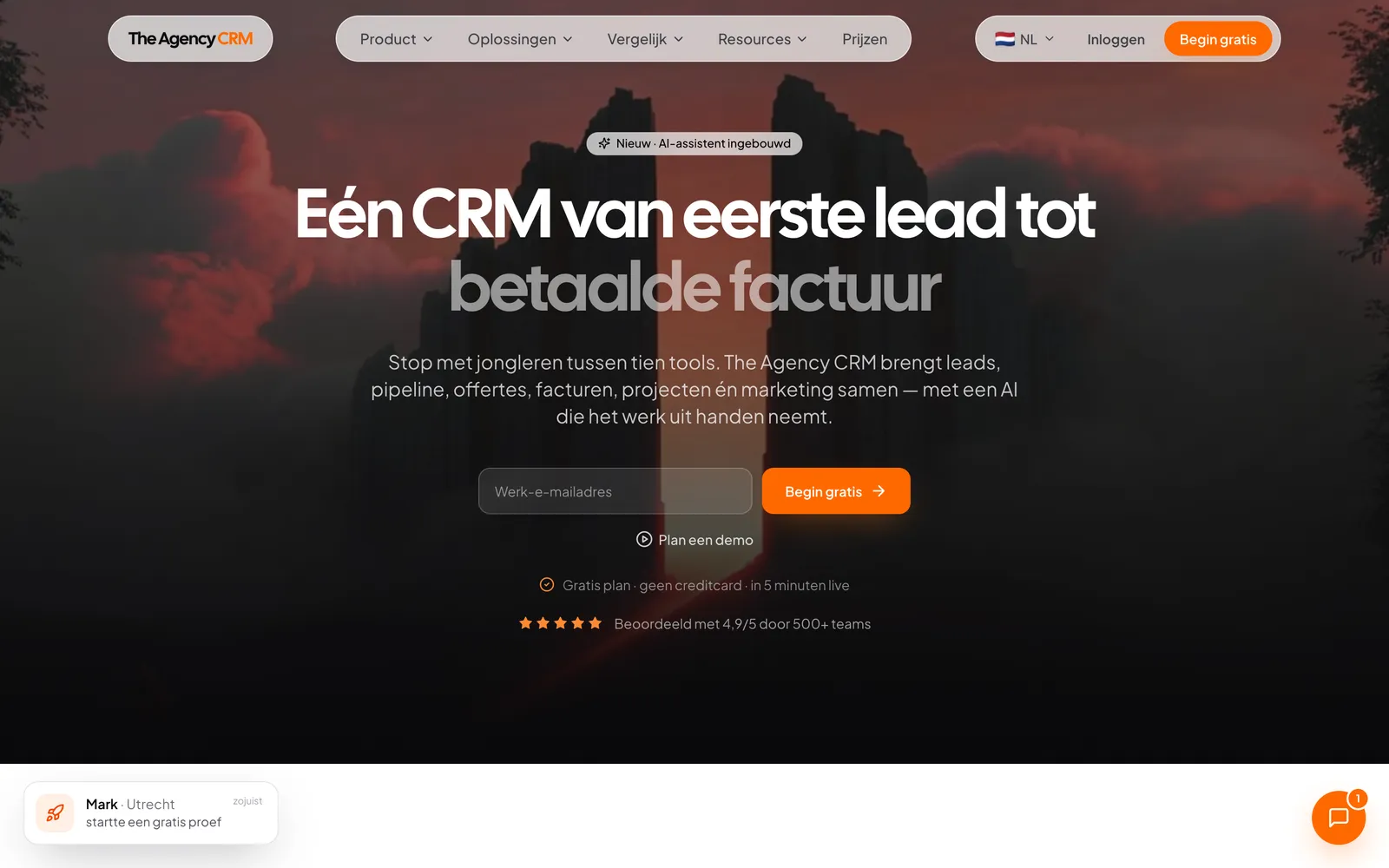 De homepage van The Agency CRM