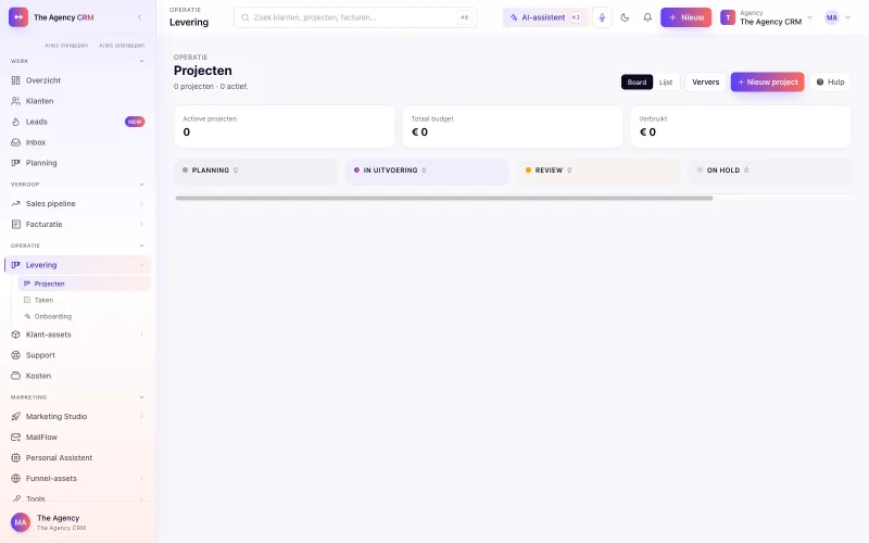 Projecten in het CRM-dashboard