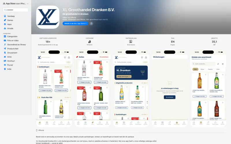 De XL Groothandel-app in de App Store
