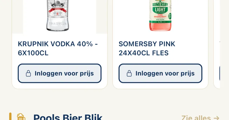 Productkaarten met inloggen voor prijs
