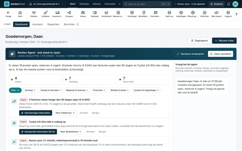 Het dashboard van Kantex Groothandel