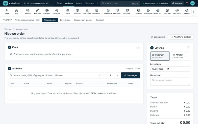 Een order invoeren in Kantex Groothandel